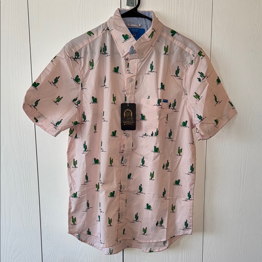 Cactus Print Pink Short Sleeve Button Down Shirt